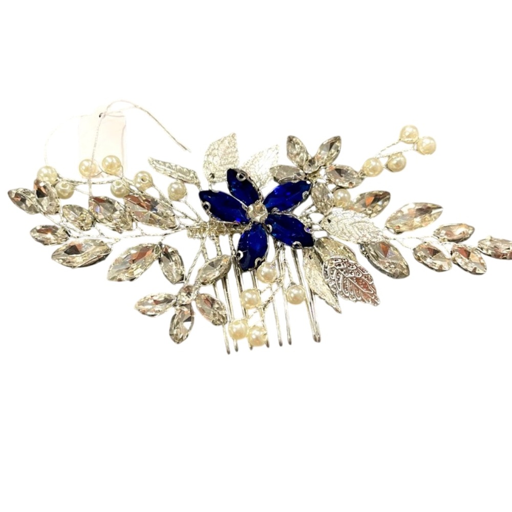 Bridal Hair Floral Comb | Prom Wedding  | Hair Accessories | Silver & Blue